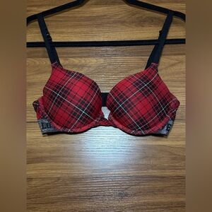 SO Red Plaid Push-Up Bra with Black Straps